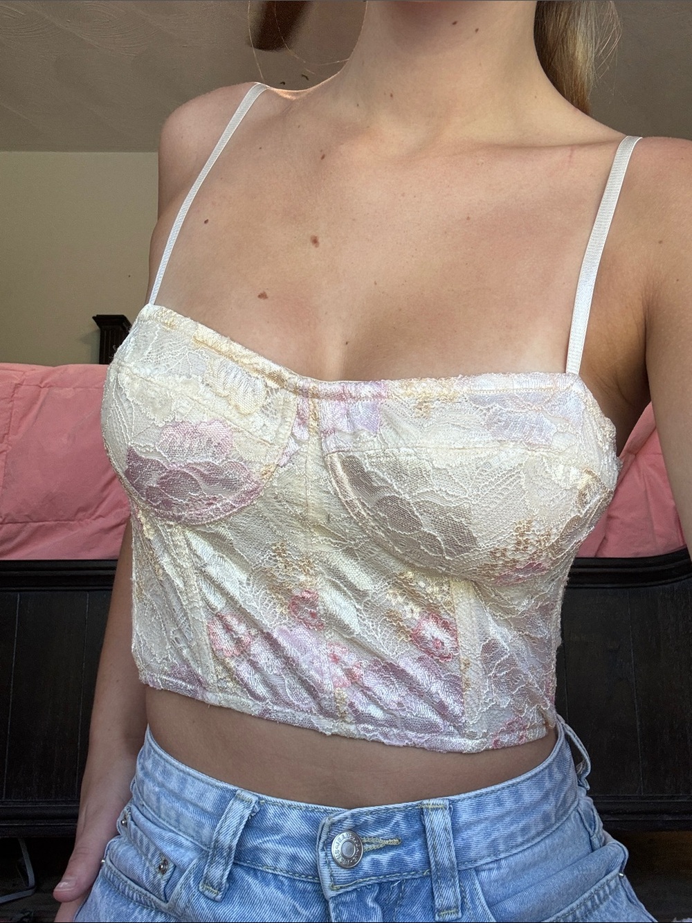 Lace Cream Floral Bustier/ Corset Top